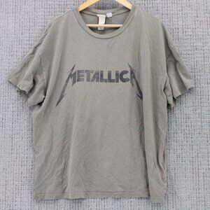 H&M x Metallica Shirt Mens Brown Tan Short Sleeve Big Graphic Logo Art Cotton